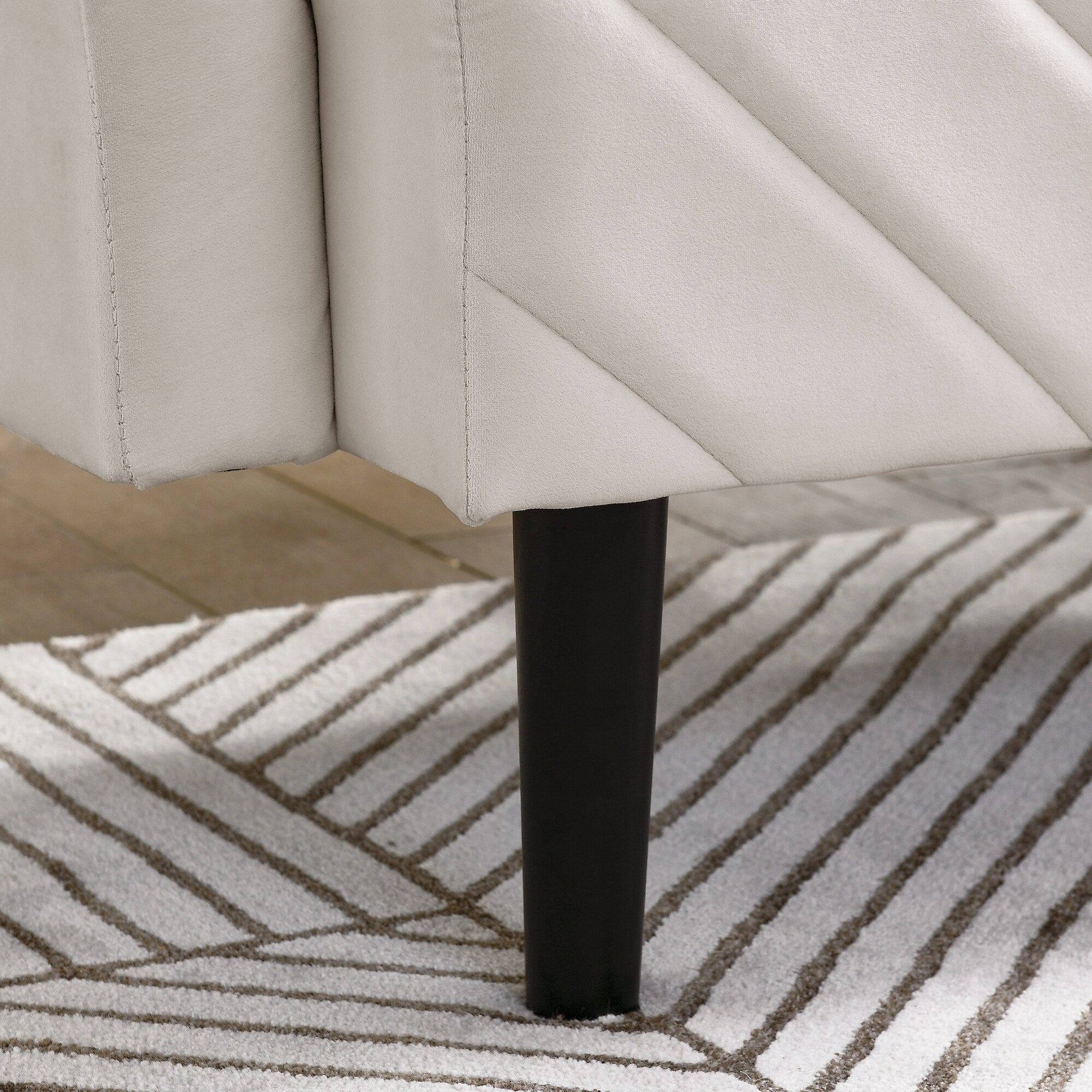 Canapé-lit futon convertible capitonné en velours beige 87 avec accoudoirs réglables pour salon