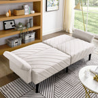 Canapé-lit futon convertible capitonné en velours beige 87 avec accoudoirs réglables pour salon