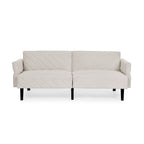 Canapé-lit futon convertible capitonné en velours beige 87 avec accoudoirs réglables pour salon