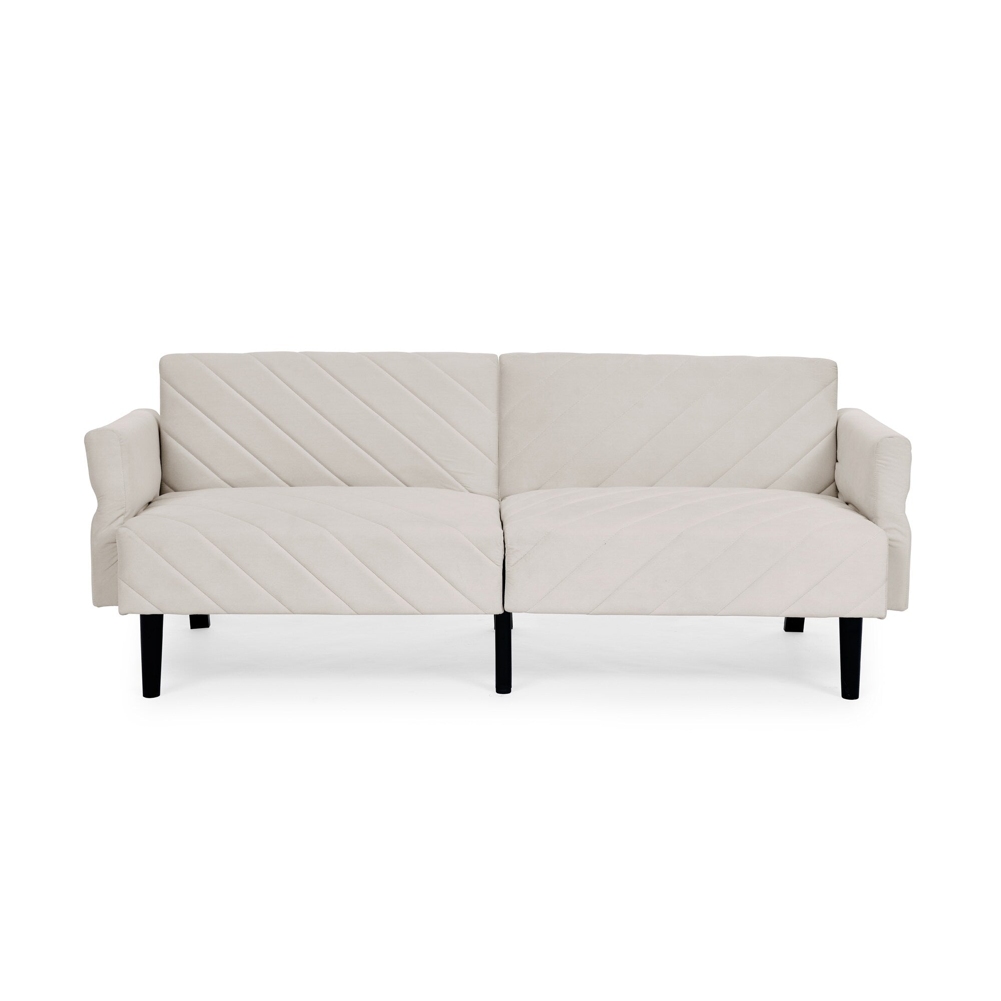 Canapé-lit futon convertible capitonné en velours beige 87 avec accoudoirs réglables pour salon
