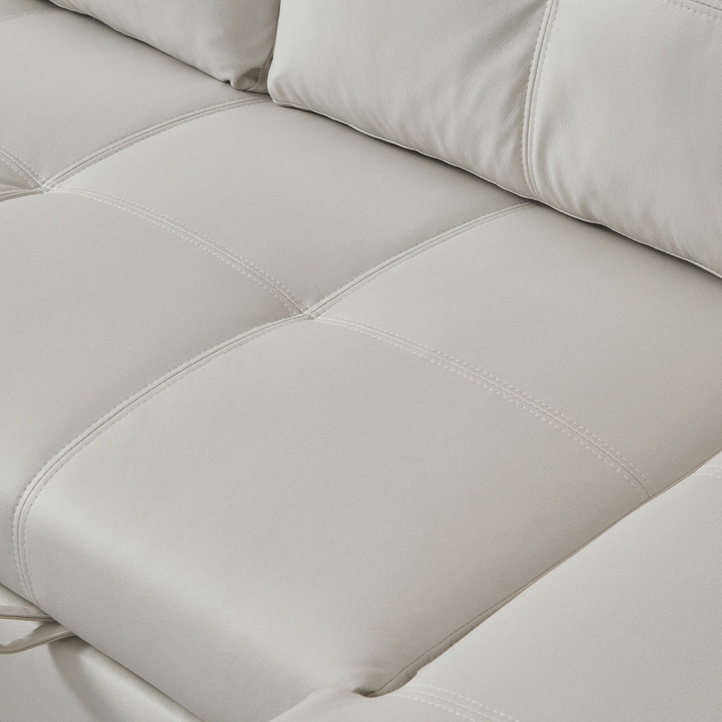 Canapé-lit convertible 3 places beige en microfibre de 88 po avec méridienne de rangement et fonction lit gigogne