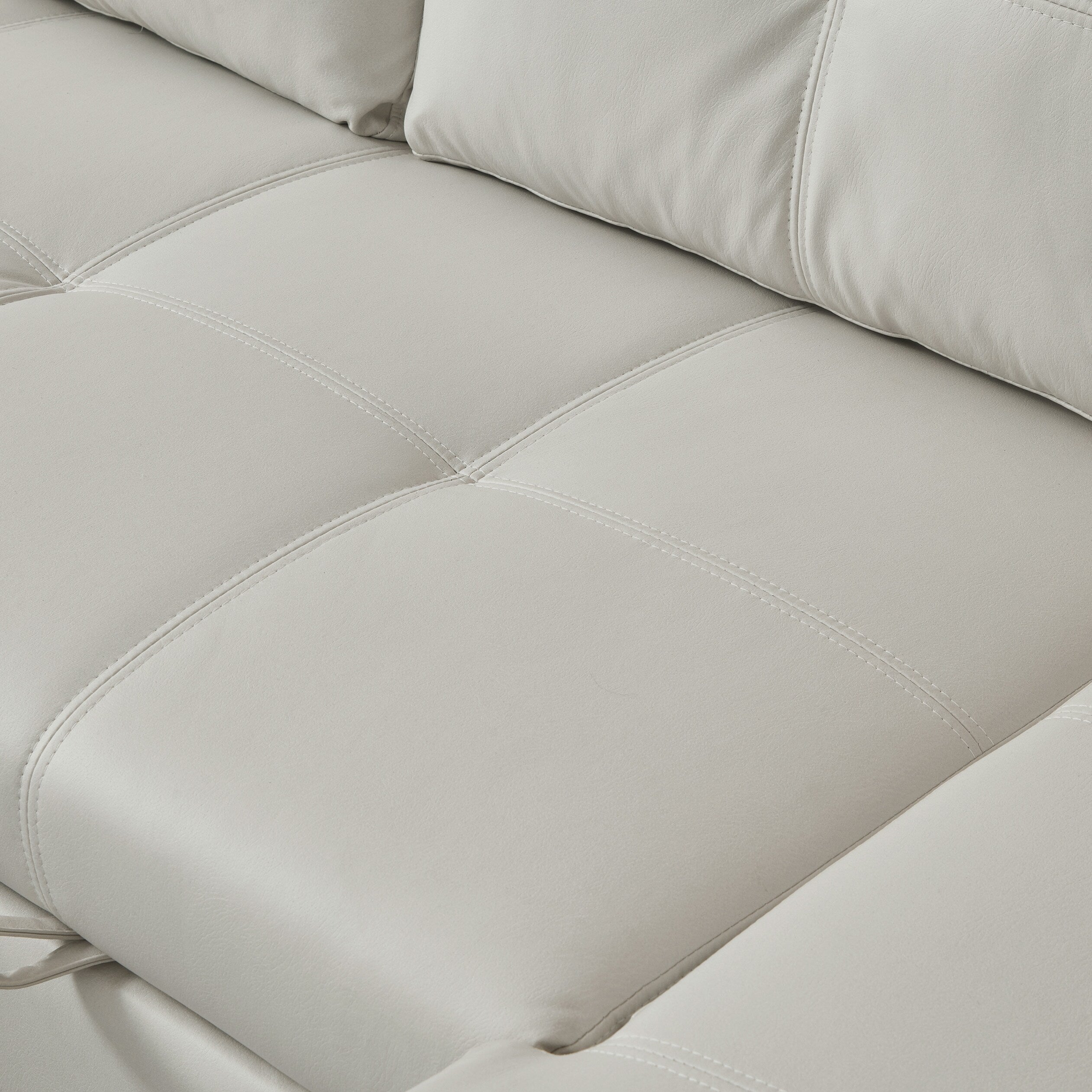 Canapé-lit convertible 3 places beige en microfibre de 88 po avec méridienne de rangement et fonction lit gigogne