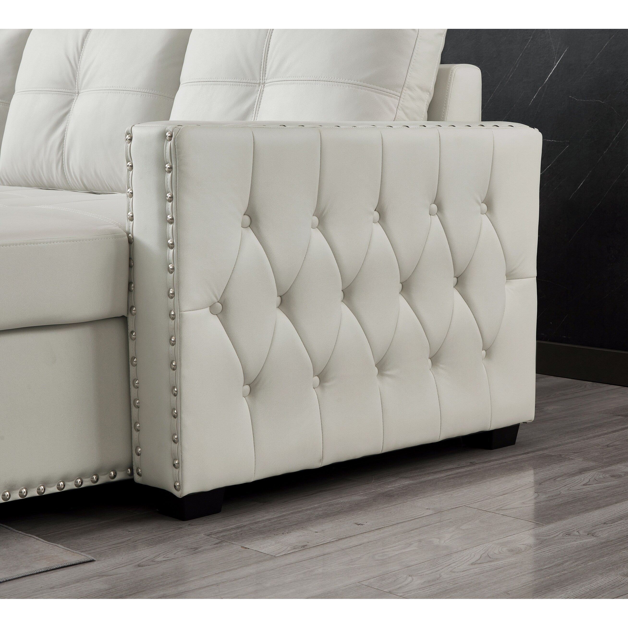 Canapé-lit convertible 3 places beige en microfibre de 88 po avec méridienne de rangement et fonction lit gigogne