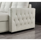 Canapé-lit convertible 3 places beige en microfibre de 223 cm avec méridienne de rangement, lit gigogne et coussin en éponge de haute qualité