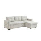 Canapé-lit convertible beige en microfibre de 88 po avec méridienne de rangement