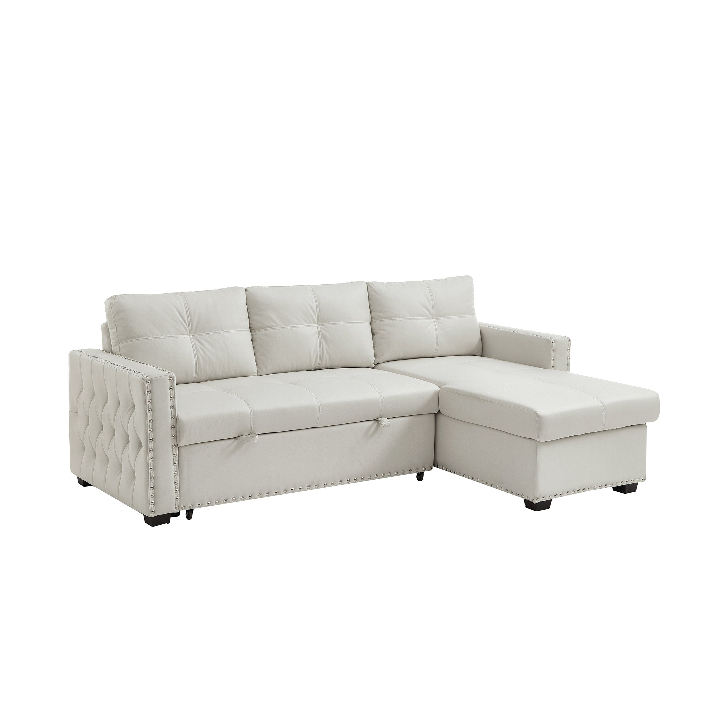 Canapé-lit convertible beige en microfibre de 88 po avec méridienne de rangement