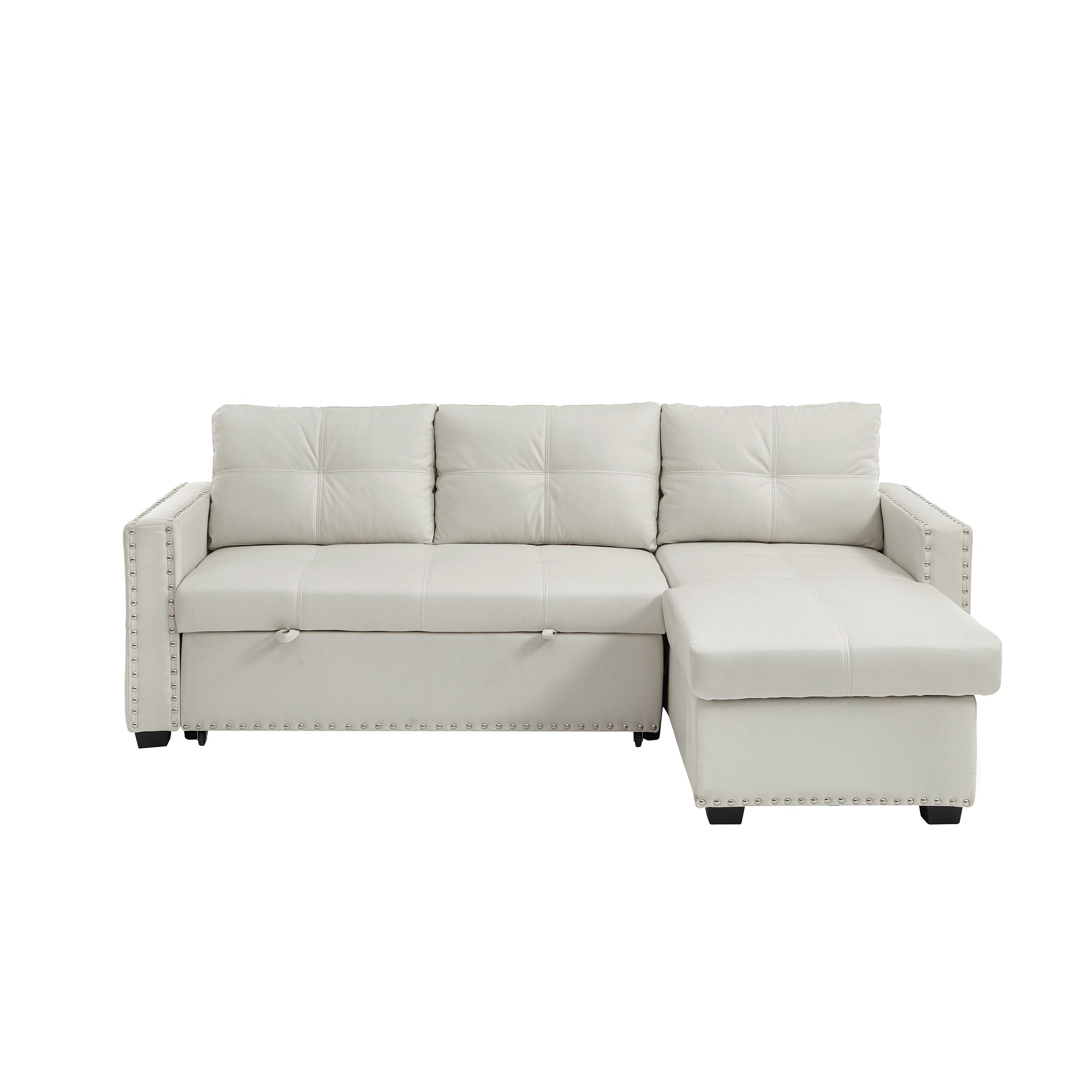 Canapé-lit convertible beige en microfibre de 88 po avec méridienne de rangement