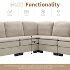 Canapé modulable 5 places en L en velours beige 89 avec coussins doubles, structure robuste en bois et fer