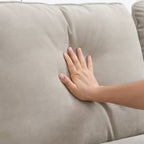 Canapé modulable 5 places en L en velours beige 89 avec coussins doubles, structure robuste en bois et fer