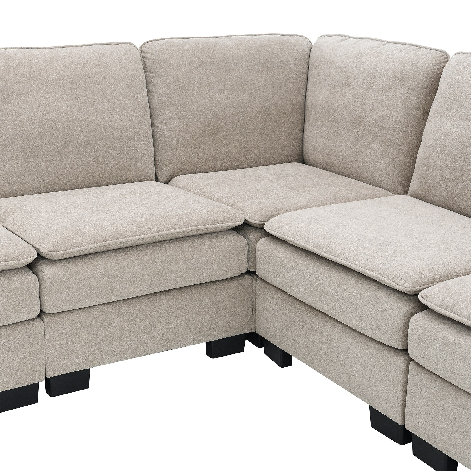 Canapé d'angle 5 places en velours beige 89, surdimensionné, avec coussins doubles