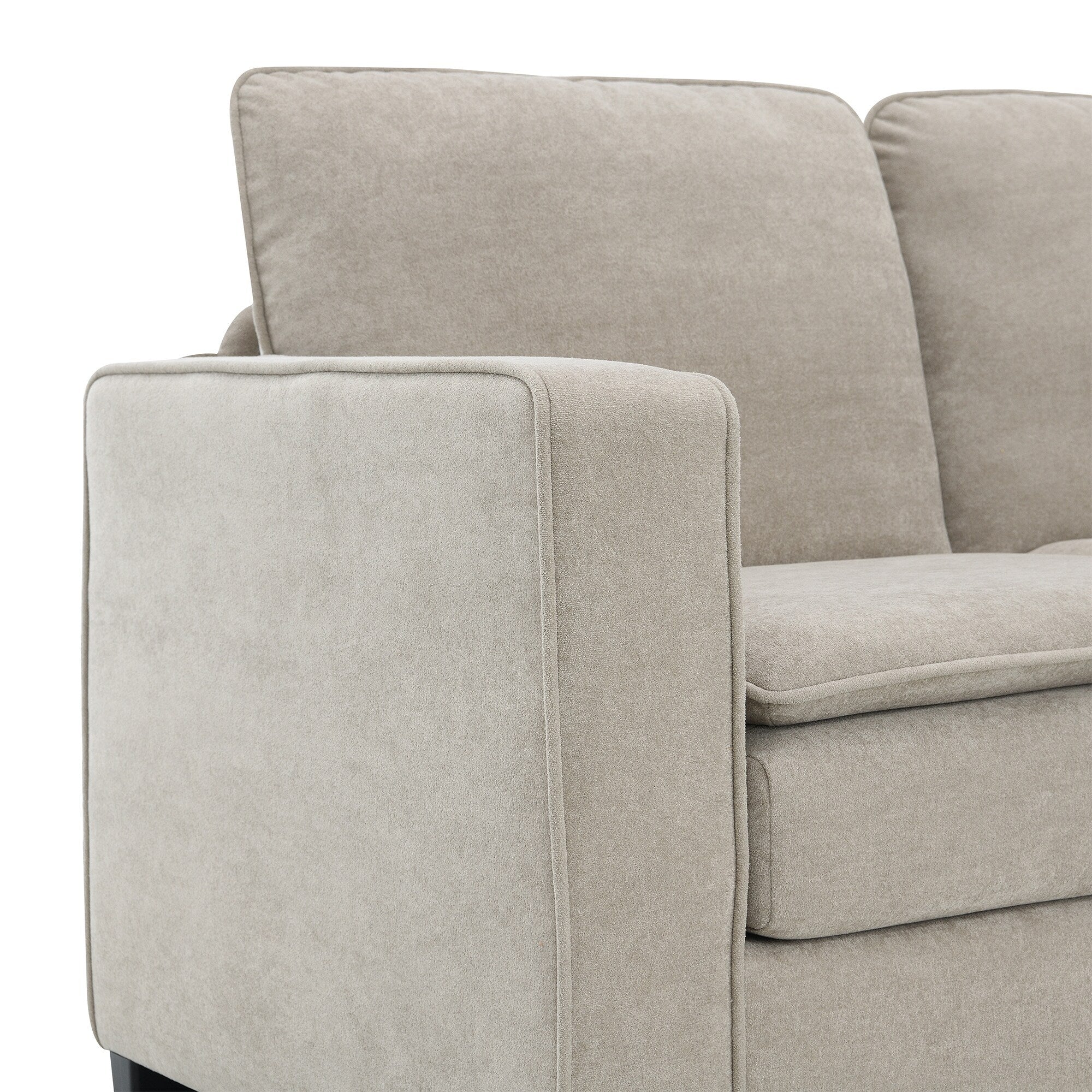 Canapé sectionnel 5 places en velours beige 89'' en forme de L avec coussins doubles, cadre robuste en bois et fer