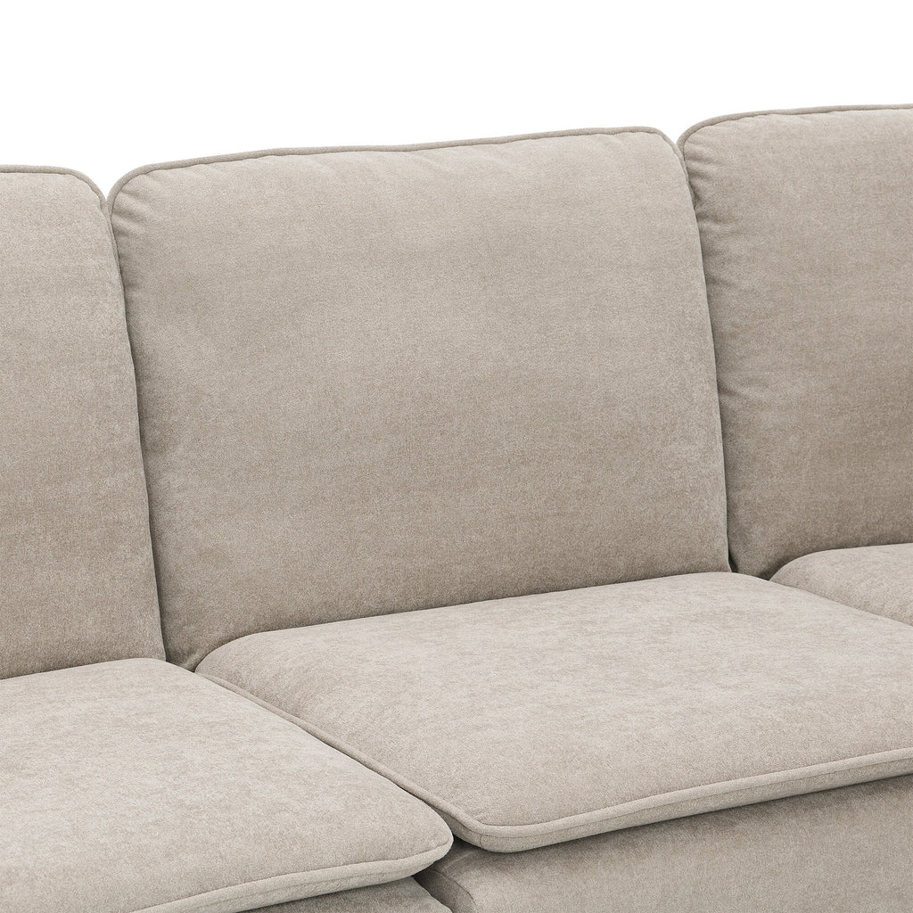 Canapé sectionnel 5 places en velours beige 89 po avec coussins doubles