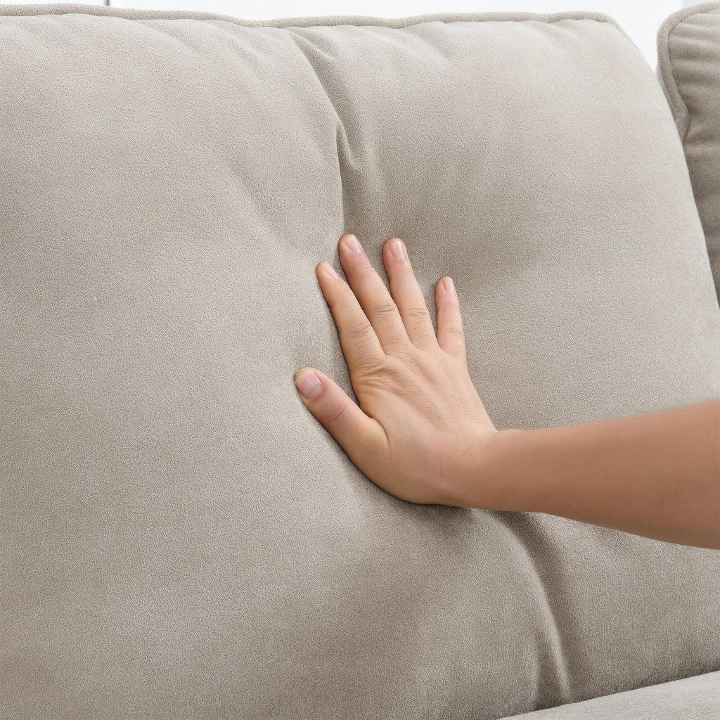 Canapé sectionnel 5 places en velours beige 89 po avec coussins doubles