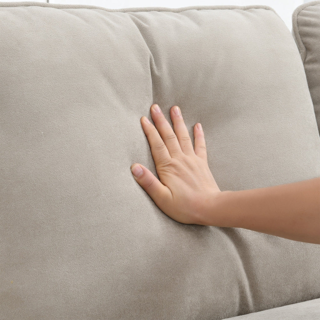 Canapé sectionnel 5 places en velours beige 89 po avec coussins doubles