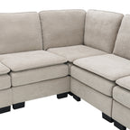 Canapé sectionnel 5 places en velours beige 89 po avec coussins doubles
