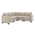 Canapé sectionnel 5 places en velours beige de 89 po avec coussins doubles, structure en fer et bois pour plus de stabilité