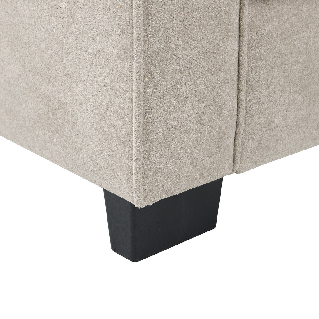 Canapé sectionnel 5 places en velours beige de 89 po avec coussins doubles, structure en fer et bois pour plus de stabilité