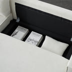 Canapé-lit 3 places en velours côtelé beige de 93 po avec 2 coussins décoratifs, méridienne convertible, rangement et configuration réglable