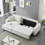 Canapé-lit 3 places en velours côtelé beige de 93 po avec 2 coussins décoratifs, méridienne convertible, rangement et configuration réglable