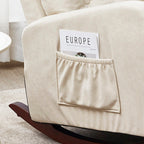 Fauteuil inclinable beige réglable pour balcon ou tatami, avec dossier haut, pieds en bois massif et poches de rangement latérales