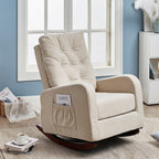 Fauteuil inclinable réglable beige avec pieds en bois massif et dossier haut