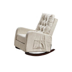 Fauteuil inclinable beige réglable pour balcon et tatami, dossier haut, pieds en bois massif, poches latérales
