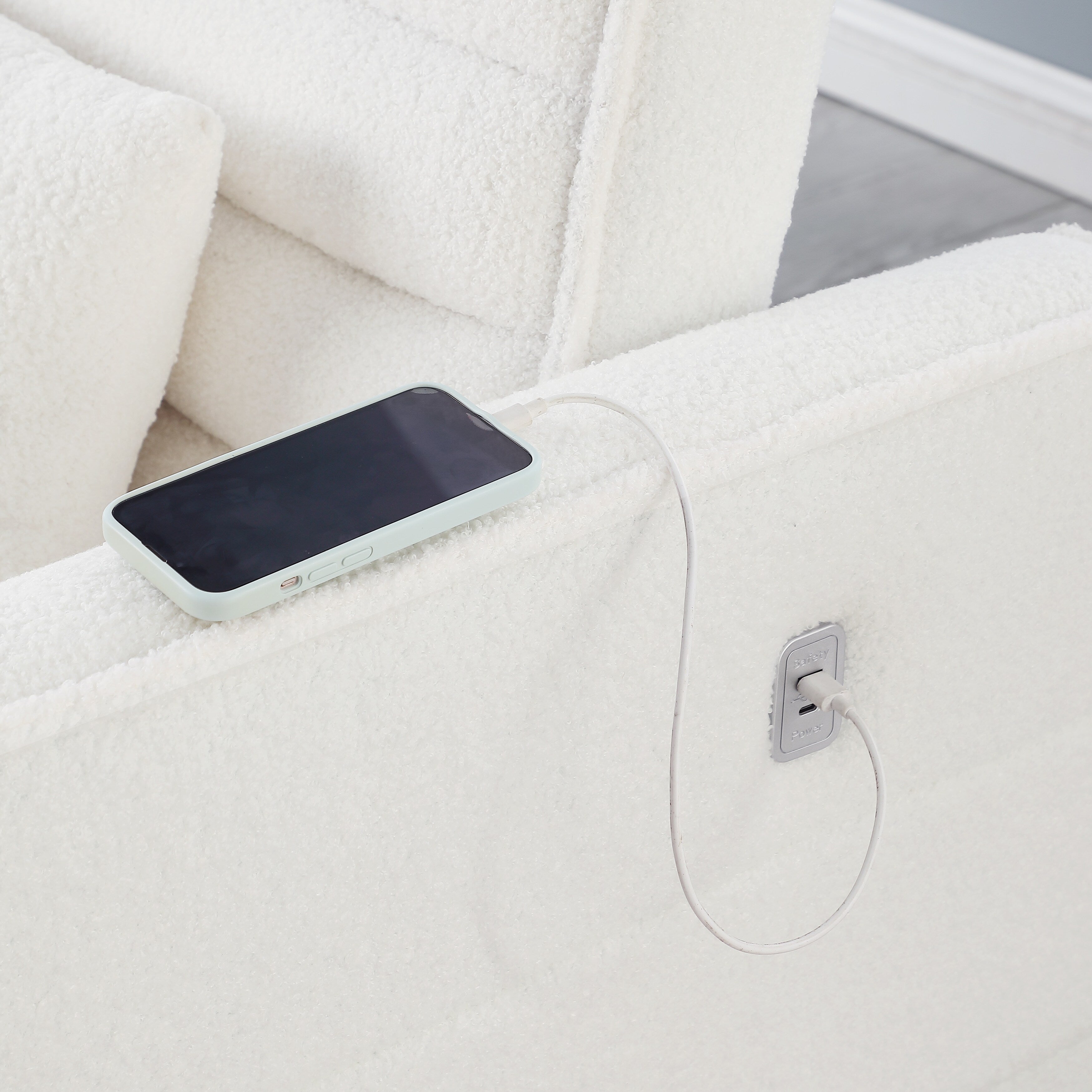 Canapé-lit convertible en tissu bouclé beige