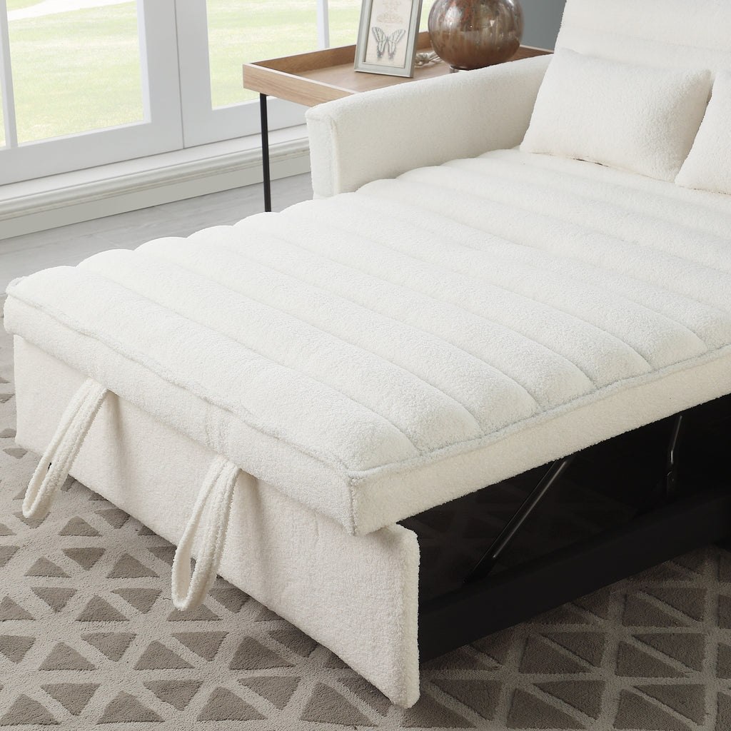 Canapé-lit convertible en tissu bouclé beige