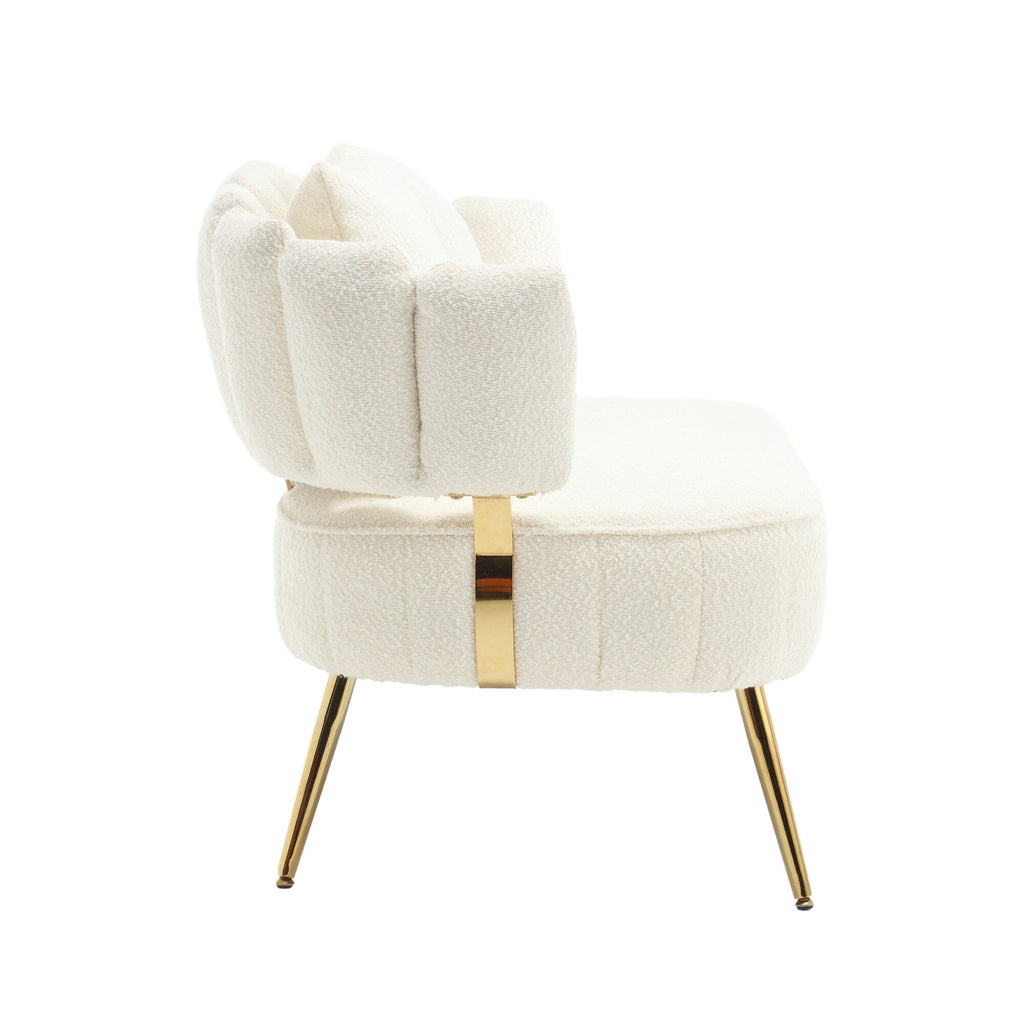 Canapé causeuse beige bouclé avec cadre en métal