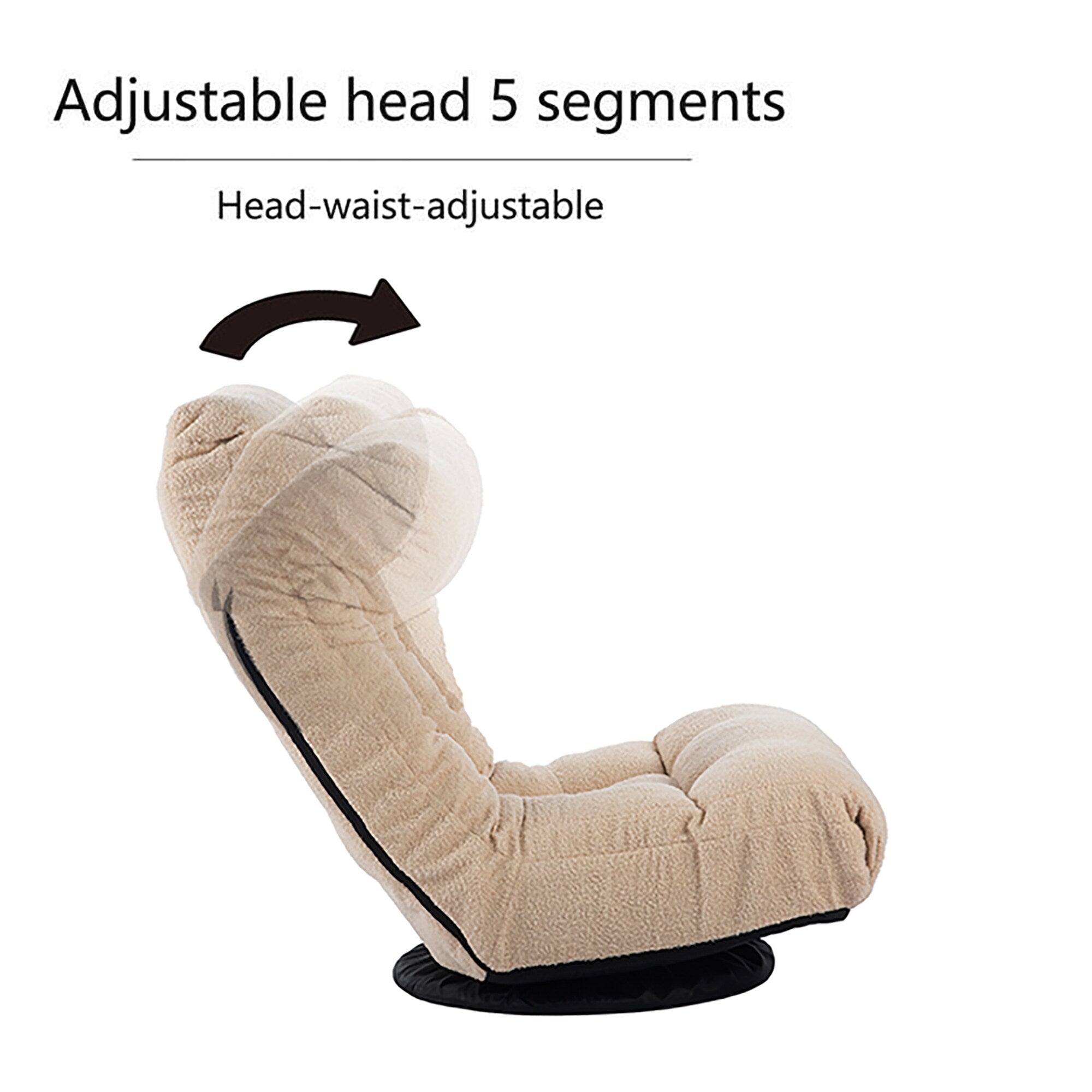 Fauteuil inclinable manuel pivotant à 360°, rembourré en tissu boucle beige, sans accoudoirs, avec pouf, appui-tête et dossier réglables