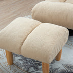 Fauteuil inclinable manuel pivotant à 360°, rembourré en tissu boucle beige, sans accoudoirs, avec pouf, appui-tête et dossier réglables