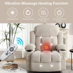 Fauteuil inclinable massant électrique surdimensionné en tissu respirant beige avec massage, chauffage lombaire, 2 porte-gobelets et port USB