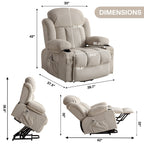 Fauteuil inclinable massant électrique surdimensionné en tissu respirant beige avec massage, chauffage lombaire, 2 porte-gobelets et port USB