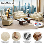 Ensemble de canapés inclinables de salon 3 pièces en cuir respirant beige