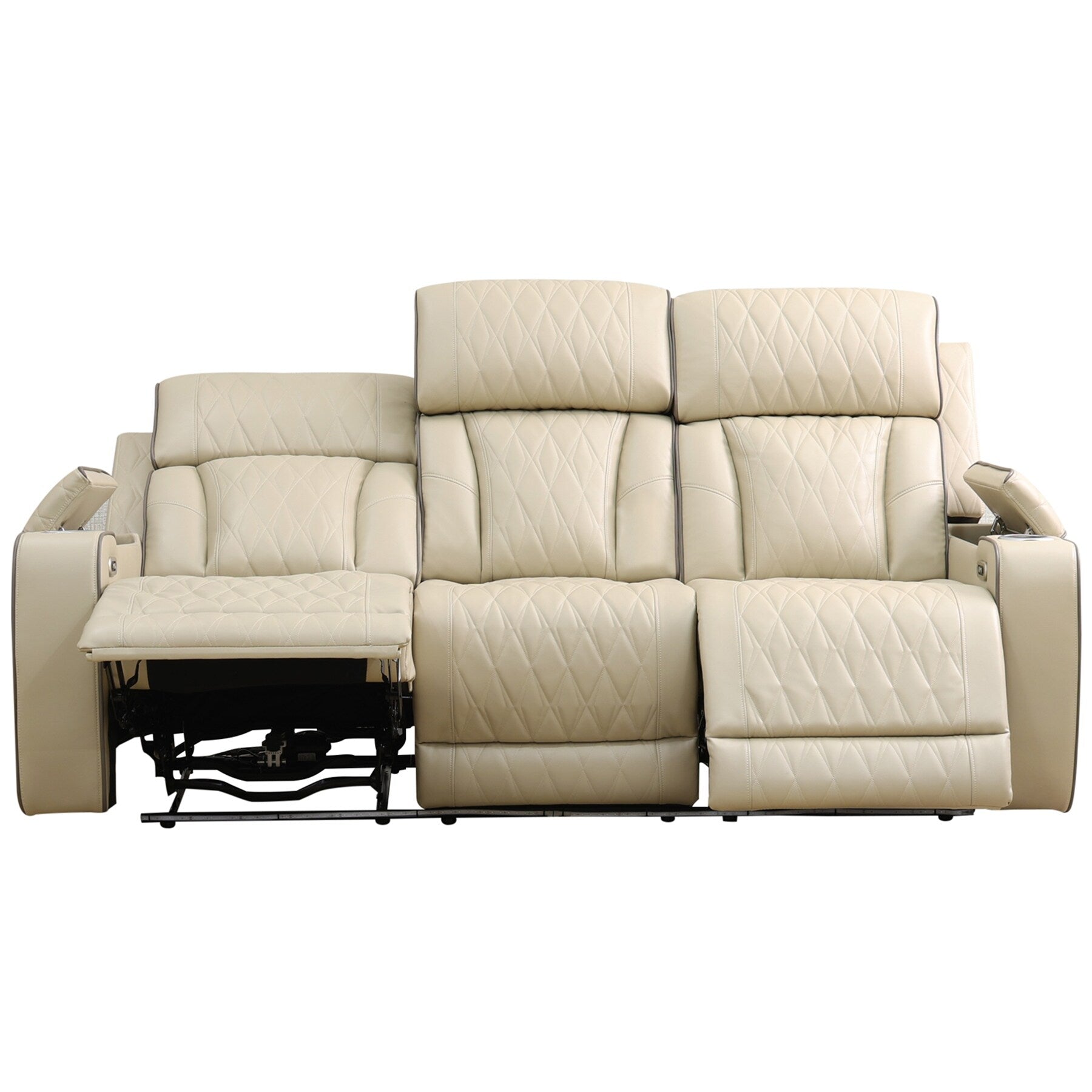 Ensemble de canapés inclinables de salon 3 pièces en cuir respirant beige