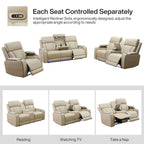 Ensemble de canapés inclinables de salon 3 pièces en cuir respirant beige