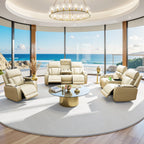 Ensemble de canapés inclinables de salon 3 pièces en cuir respirant beige