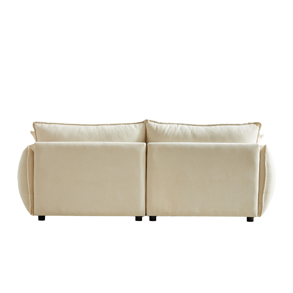 Canapé 3 places en chenille beige avec coussins supplémentaires