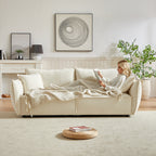 Canapé 3 places en chenille beige avec coussins supplémentaires