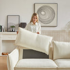 Canapé 3 places en chenille beige avec coussins supplémentaires