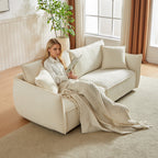 Canapé 3 places en chenille beige avec coussins supplémentaires