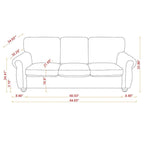 Canapé 3 places en chenille beige avec accoudoirs roulés