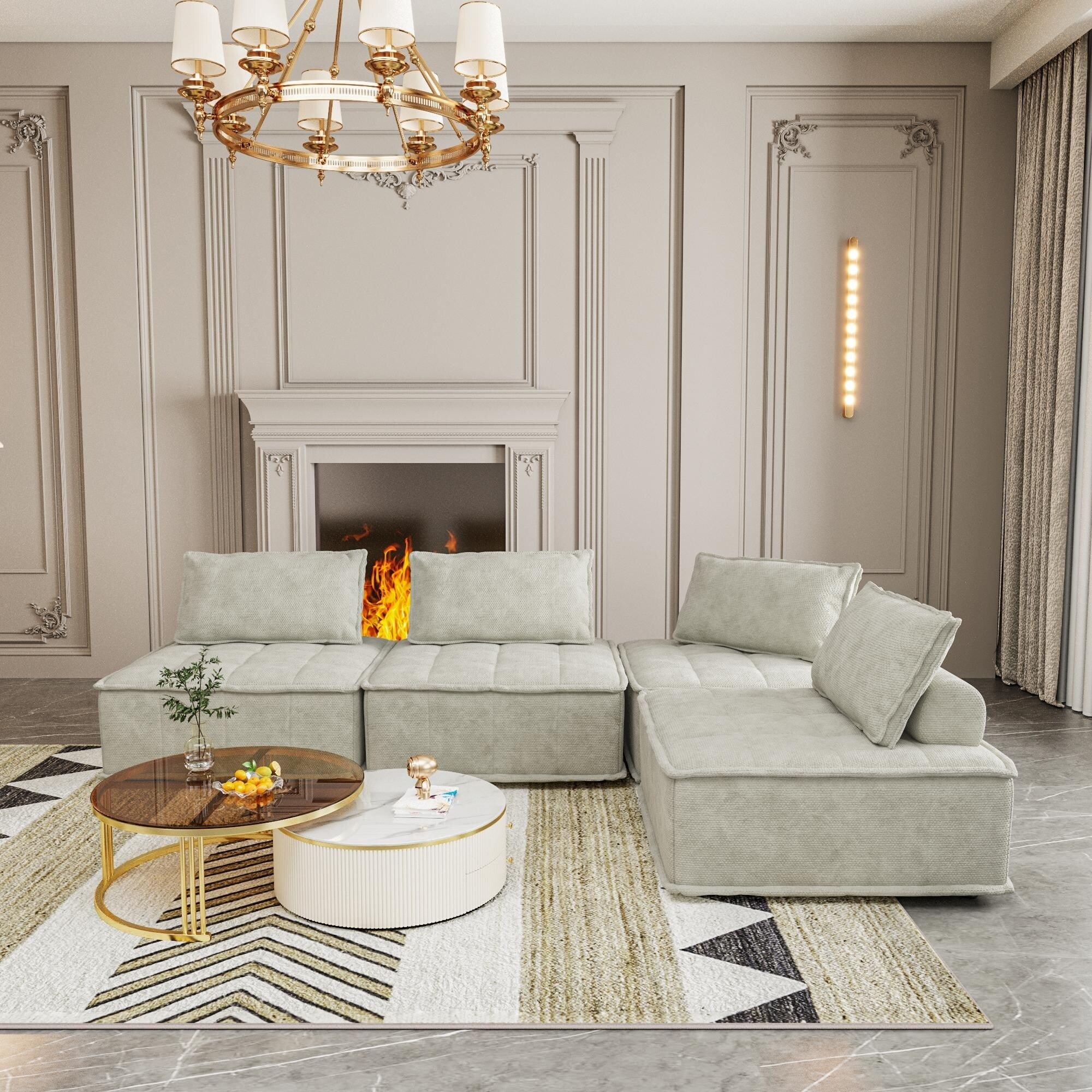 Ensemble de canapés modulaires 4 pièces en chenille beige