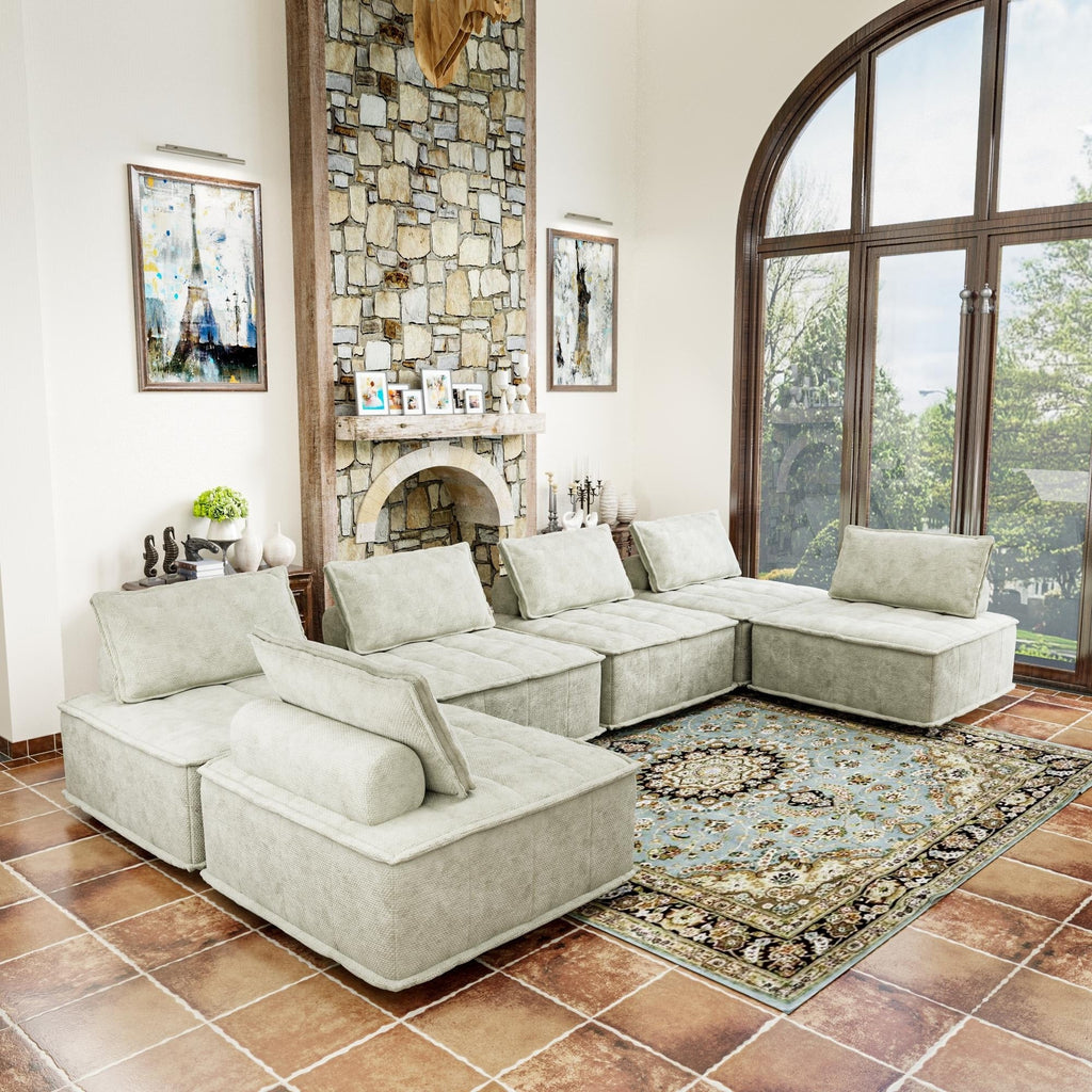 Ensemble de canapés modulaires 6 pièces en chenille beige