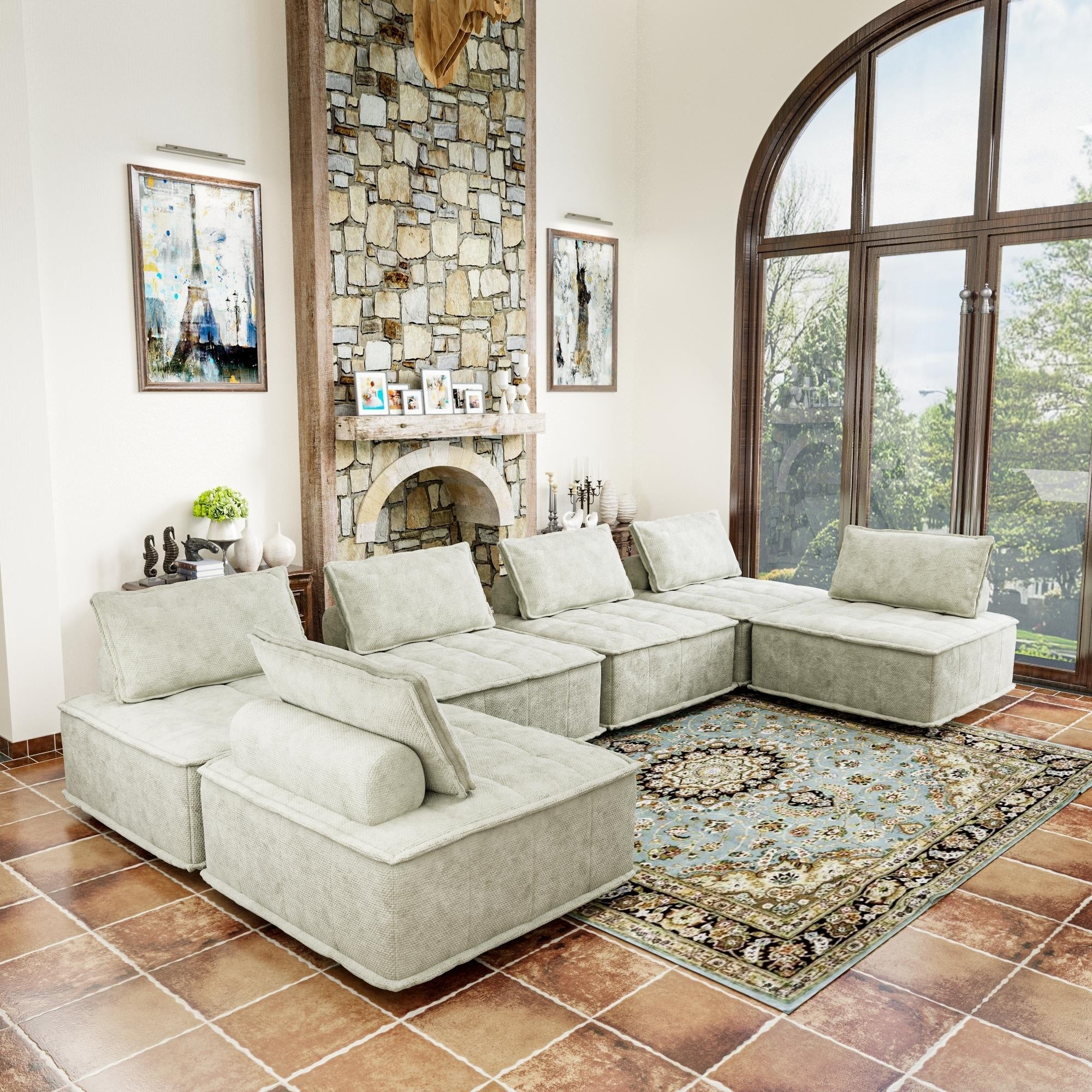 Ensemble de canapés modulaires 6 pièces en chenille beige