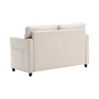 Canapé causeuse en chenille beige avec poche et clous décoratifs