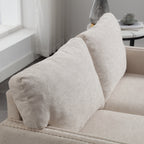 Canapé causeuse en chenille beige avec poche et clous décoratifs