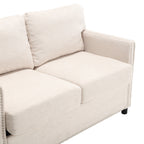 Canapé causeuse en chenille beige avec poche et clous décoratifs