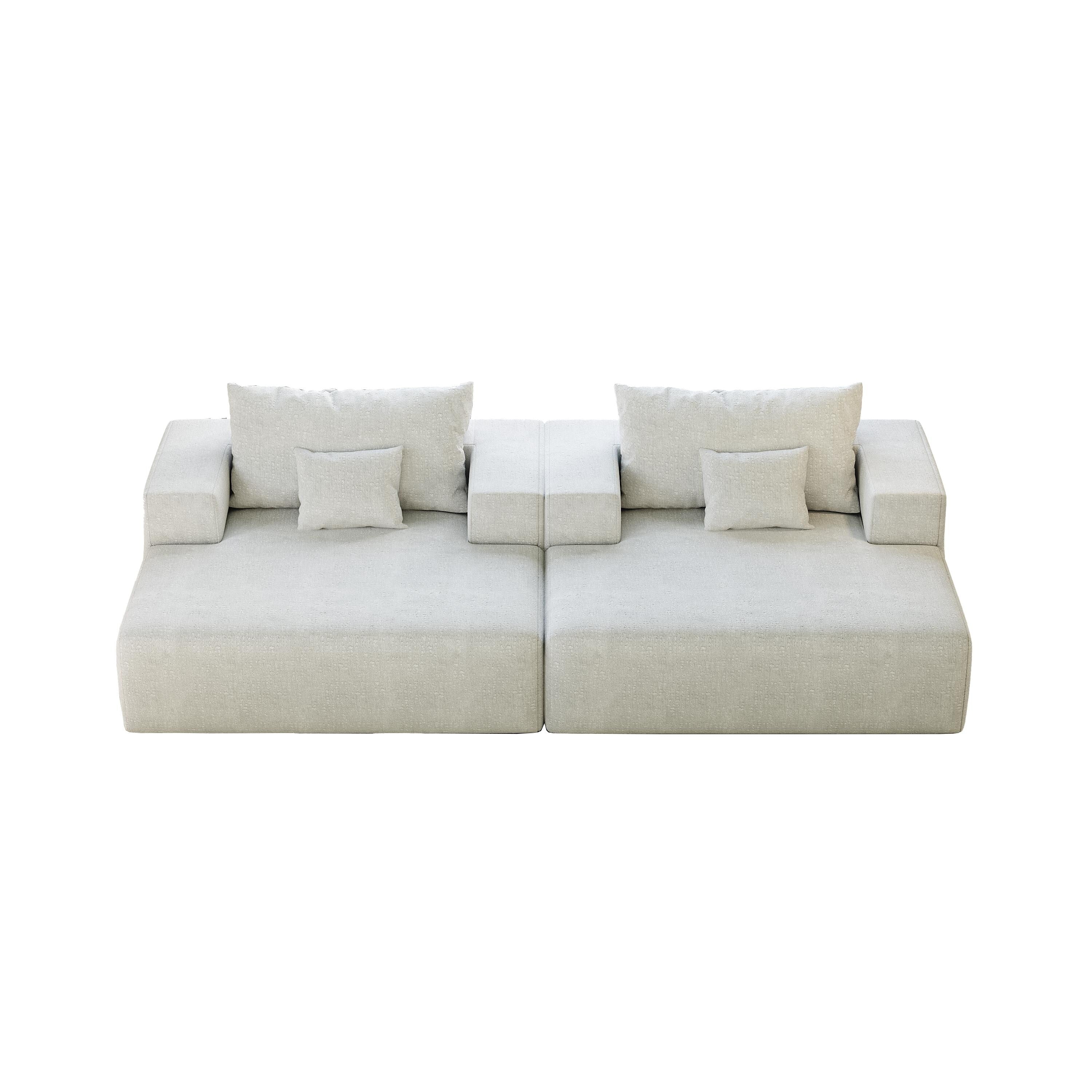 Canapé-lit simple en chenille beige avec coussin de dossier