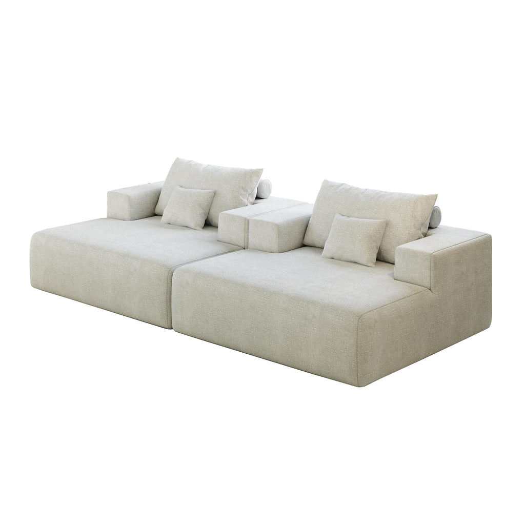 Canapé-lit simple en chenille beige avec coussin de dossier